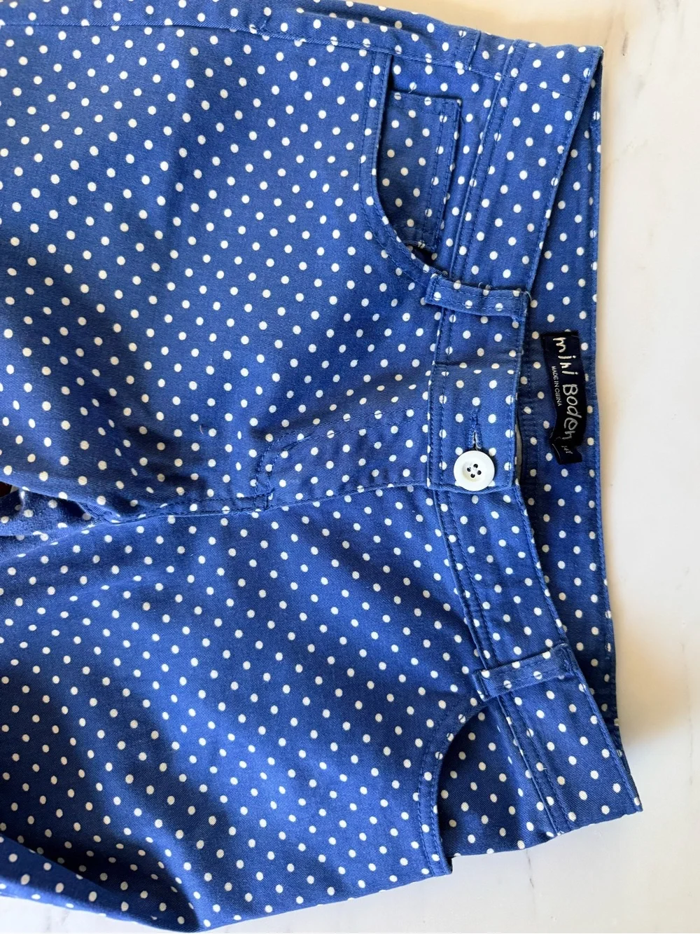 Mini Boden Big Girls Capri Pants Adjustable Waist Blue Polka Dot Jeans Size 14Y